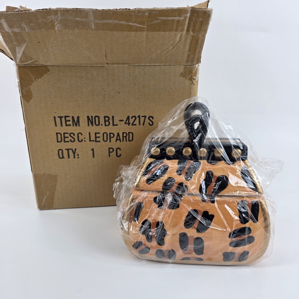 David's Cookies Jar Leapord Print Handbag Black Orange Cookie Jar #BL-4217s New